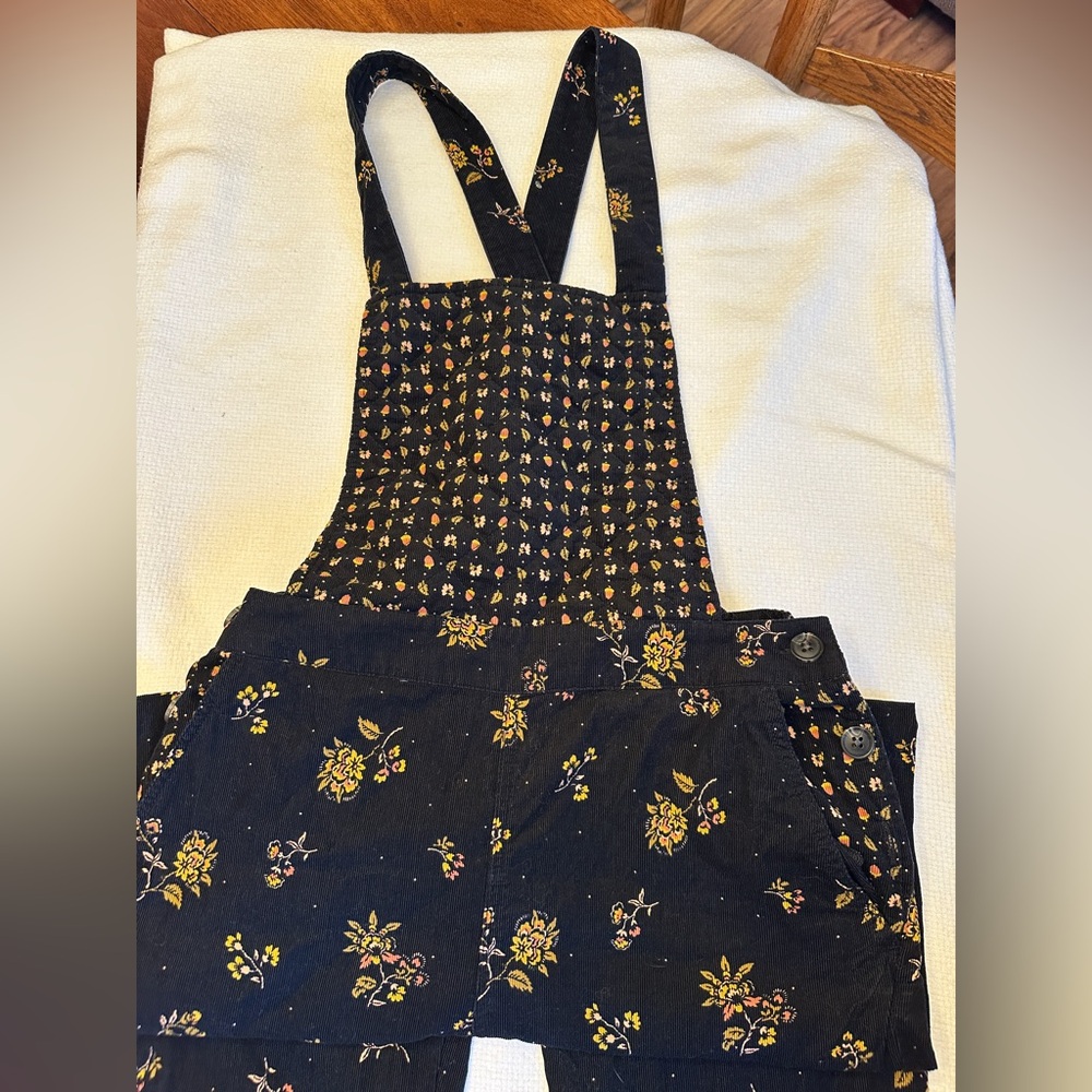 Madewell Black Floral Corduroy Overalls